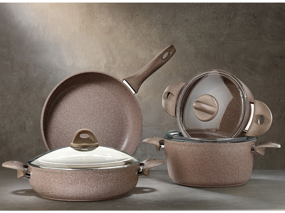 7 Piece Golden Pink Granite Cookware Set